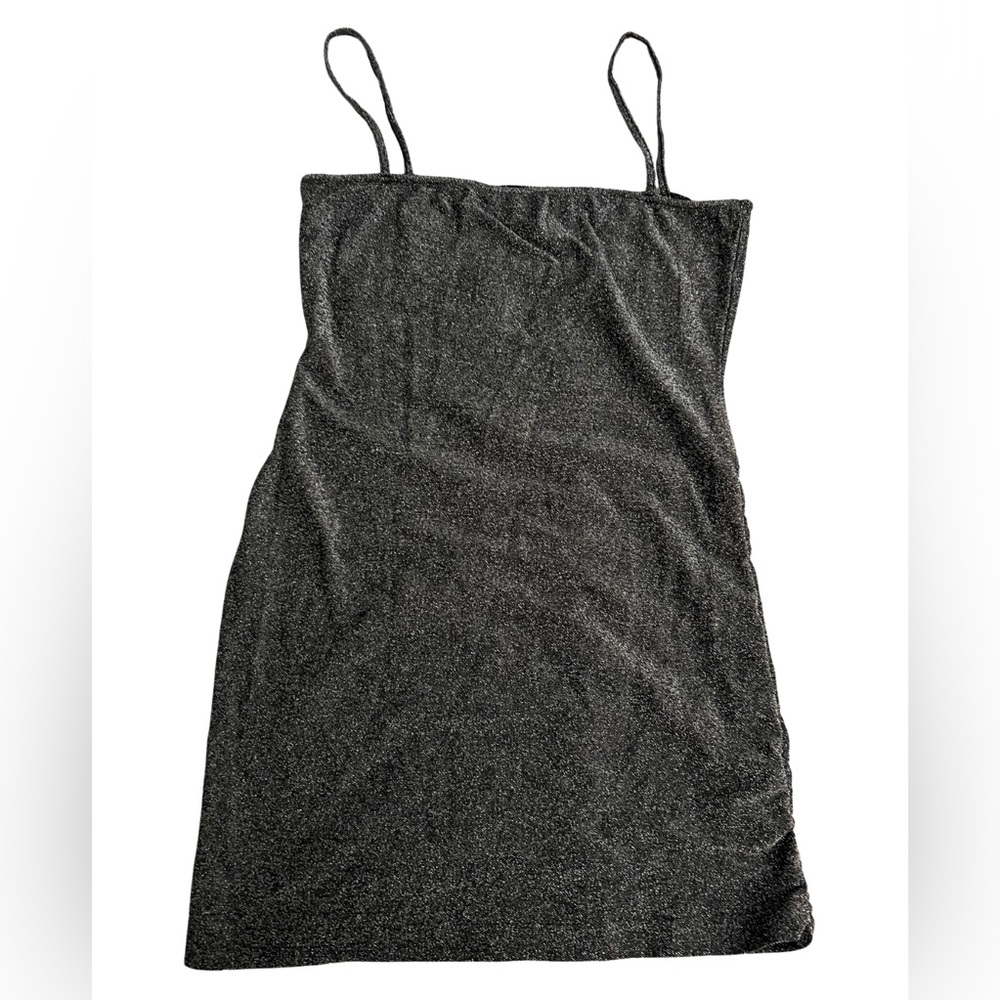 Sleek, silver, and black strapping dress. Size 8